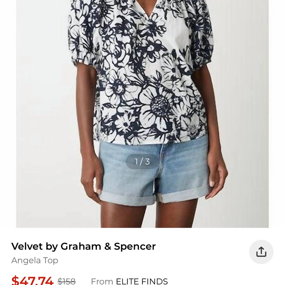 Velvet by Graham & Spencer Navy and White Floral Blouse